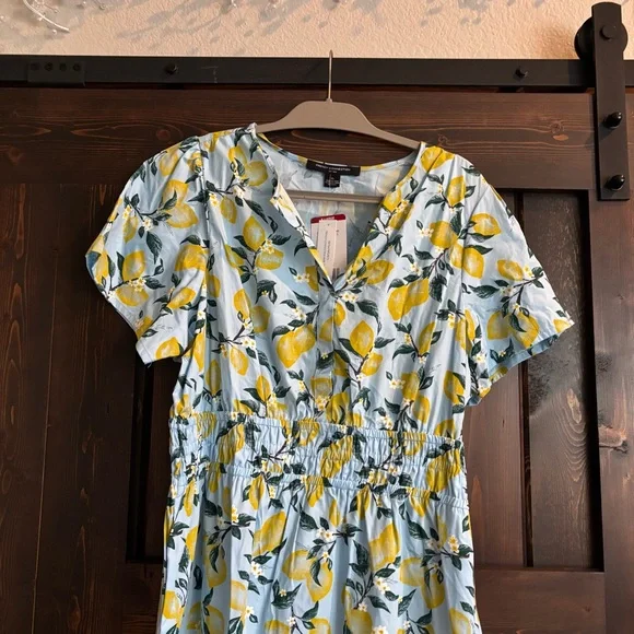 ❗️FINAL❗️NWT French Connection Blue and Yellow Lemon Midi Dress XL - Picture 8 of 14